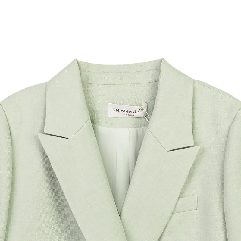 Grey Green Double Breasted Suit Blazer