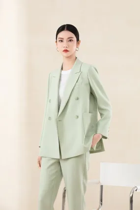 Grey Green Double Breasted Suit Blazer