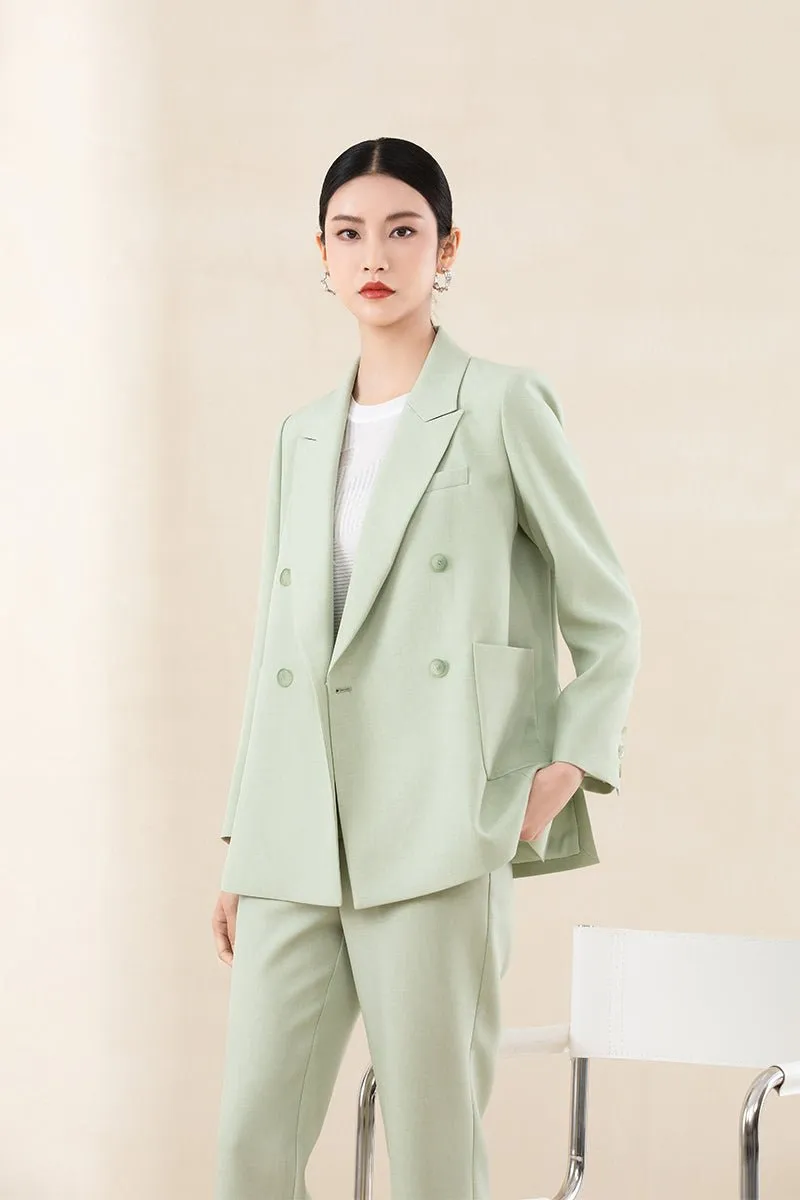 Grey Green Double Breasted Suit Blazer