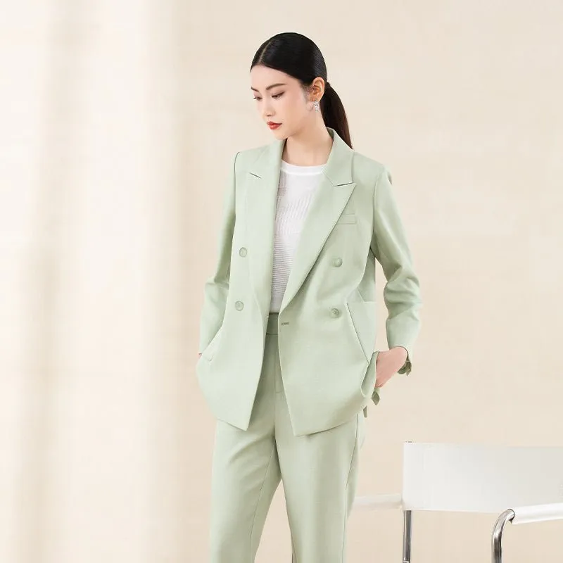 Grey Green Double Breasted Suit Blazer