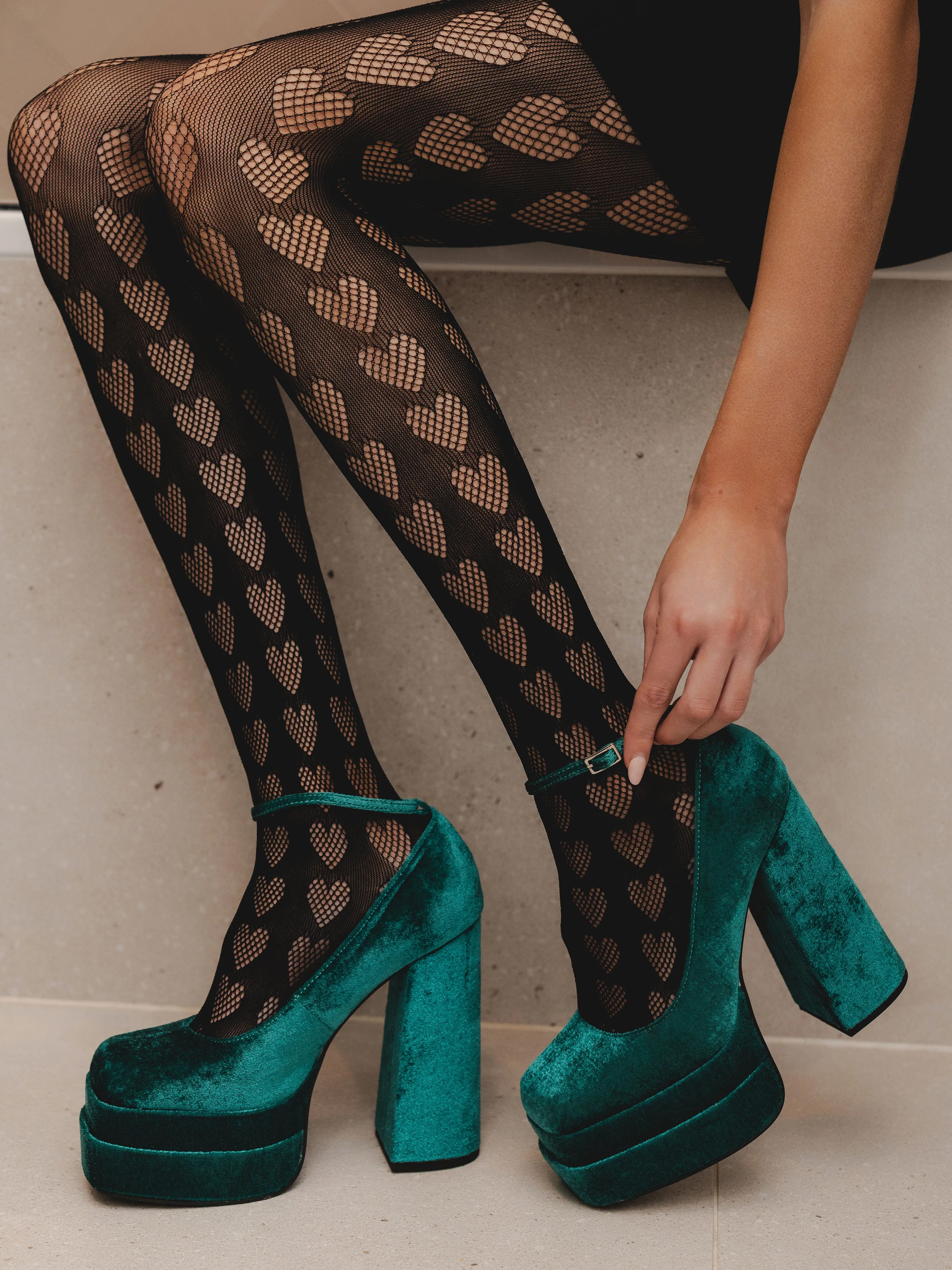 Heart Cut-Out Tights in Black