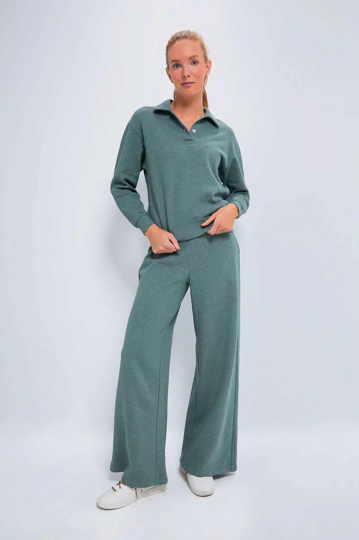 Heathered Green Wide Leg Finn Sweatpants