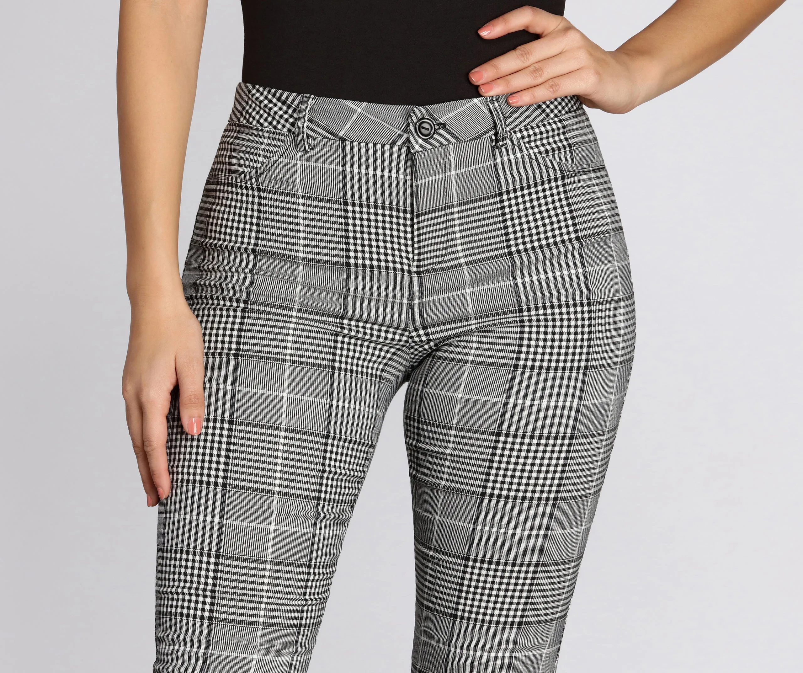 High Rise Plaid Skinny Pants