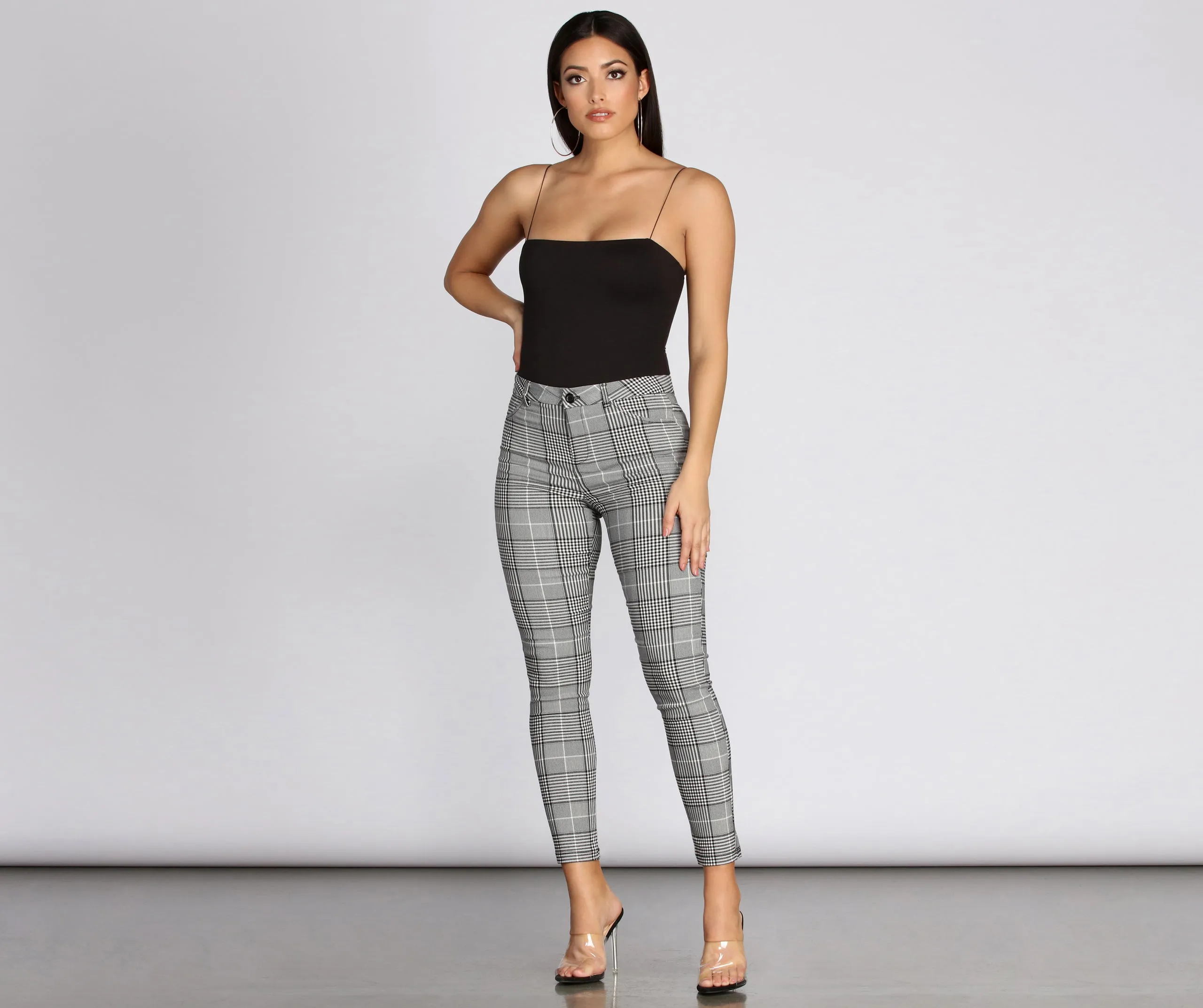 High Rise Plaid Skinny Pants