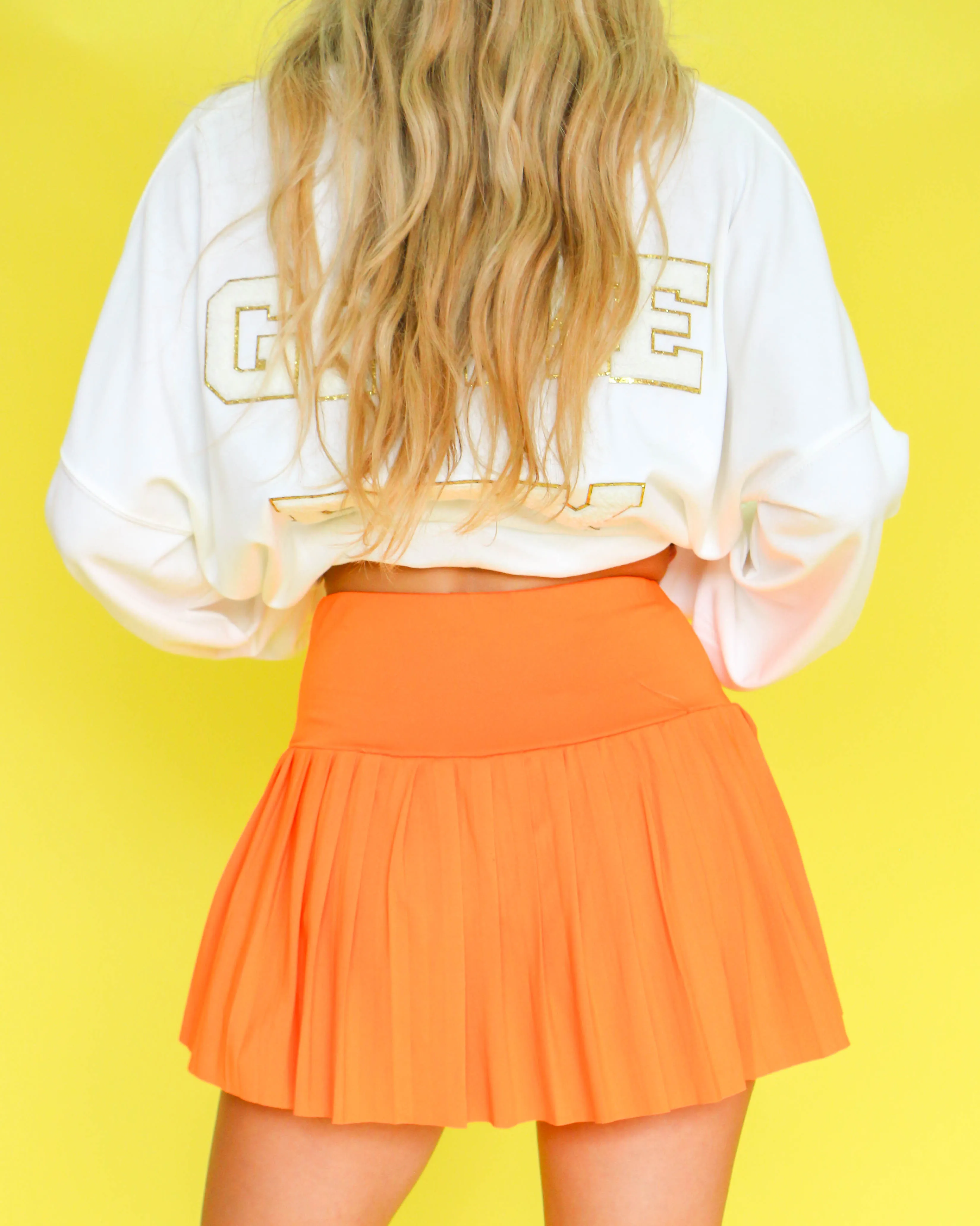 High Waisted Pleated Skort in Orange