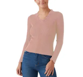 Hooked Up By Iot  Juniors' Ruffled V-Neck Sweater Pink  Size Small