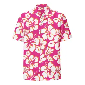 Hot Pink, White and Orange Hawaiian Aloha Shirt