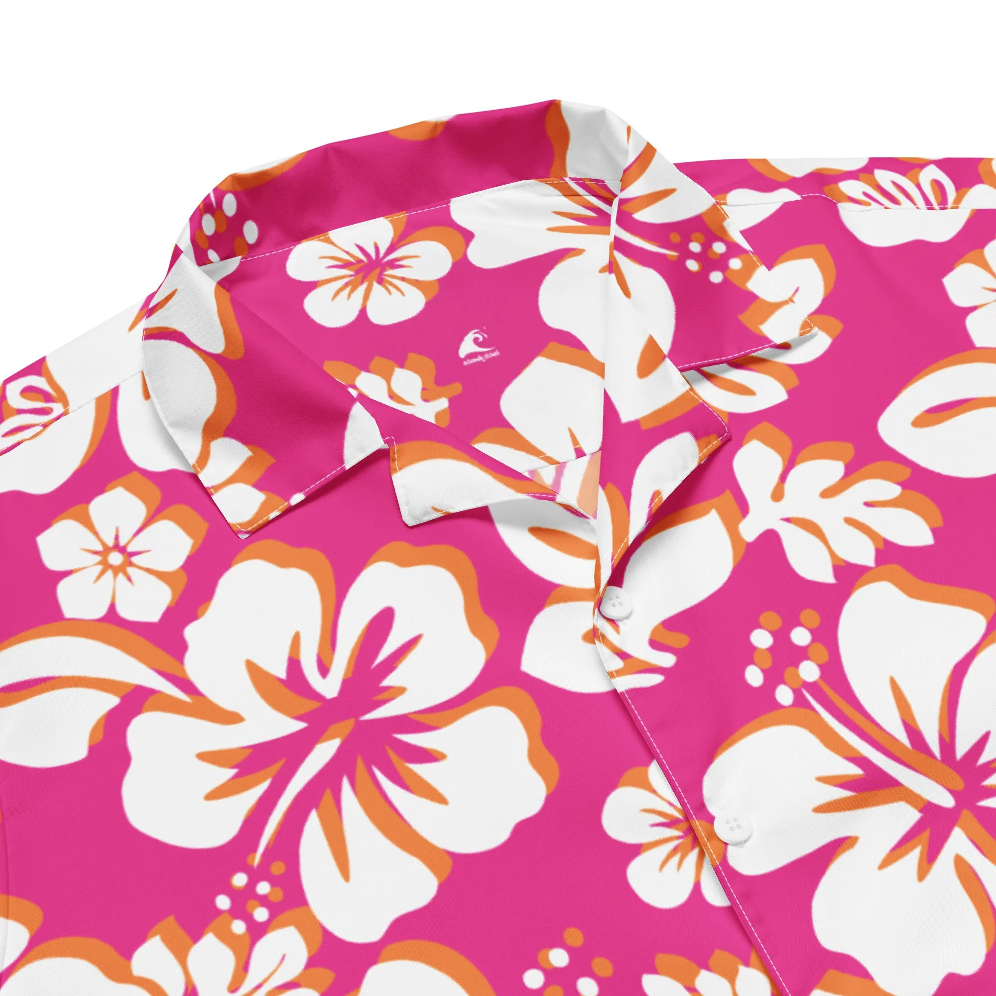 Hot Pink, White and Orange Hawaiian Aloha Shirt