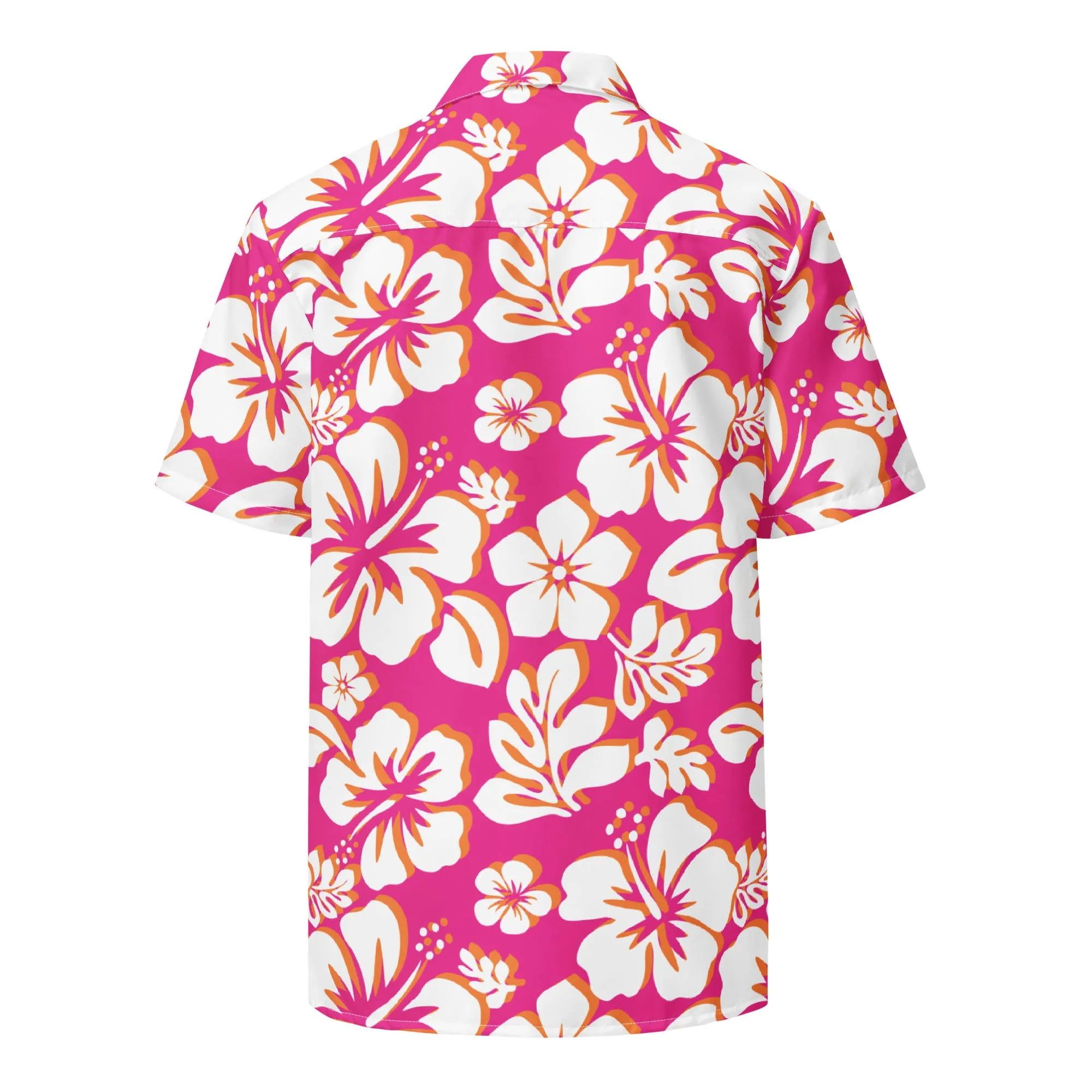 Hot Pink, White and Orange Hawaiian Aloha Shirt