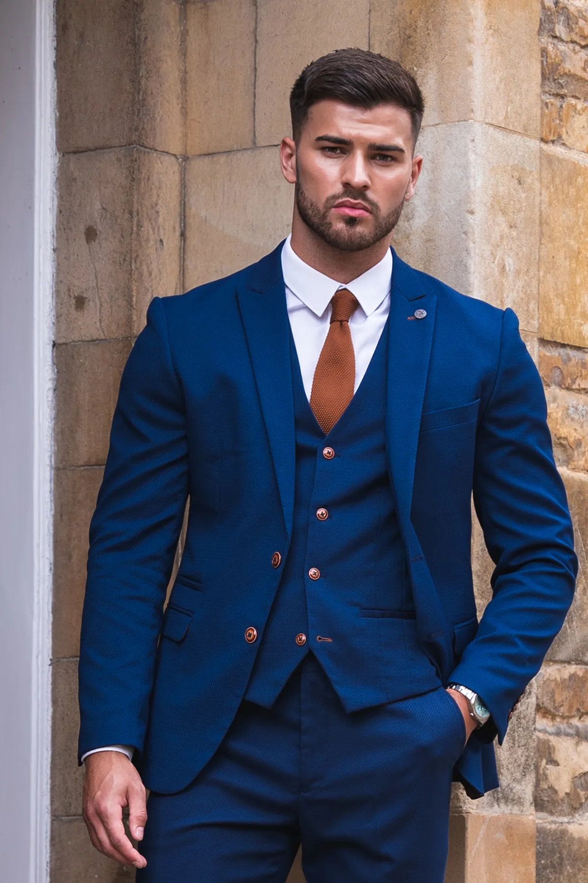 'I'm A Celebrity Get Me Out Of Here' 2022 Runner Up Owen Warner  in Max Royal Blue Suit