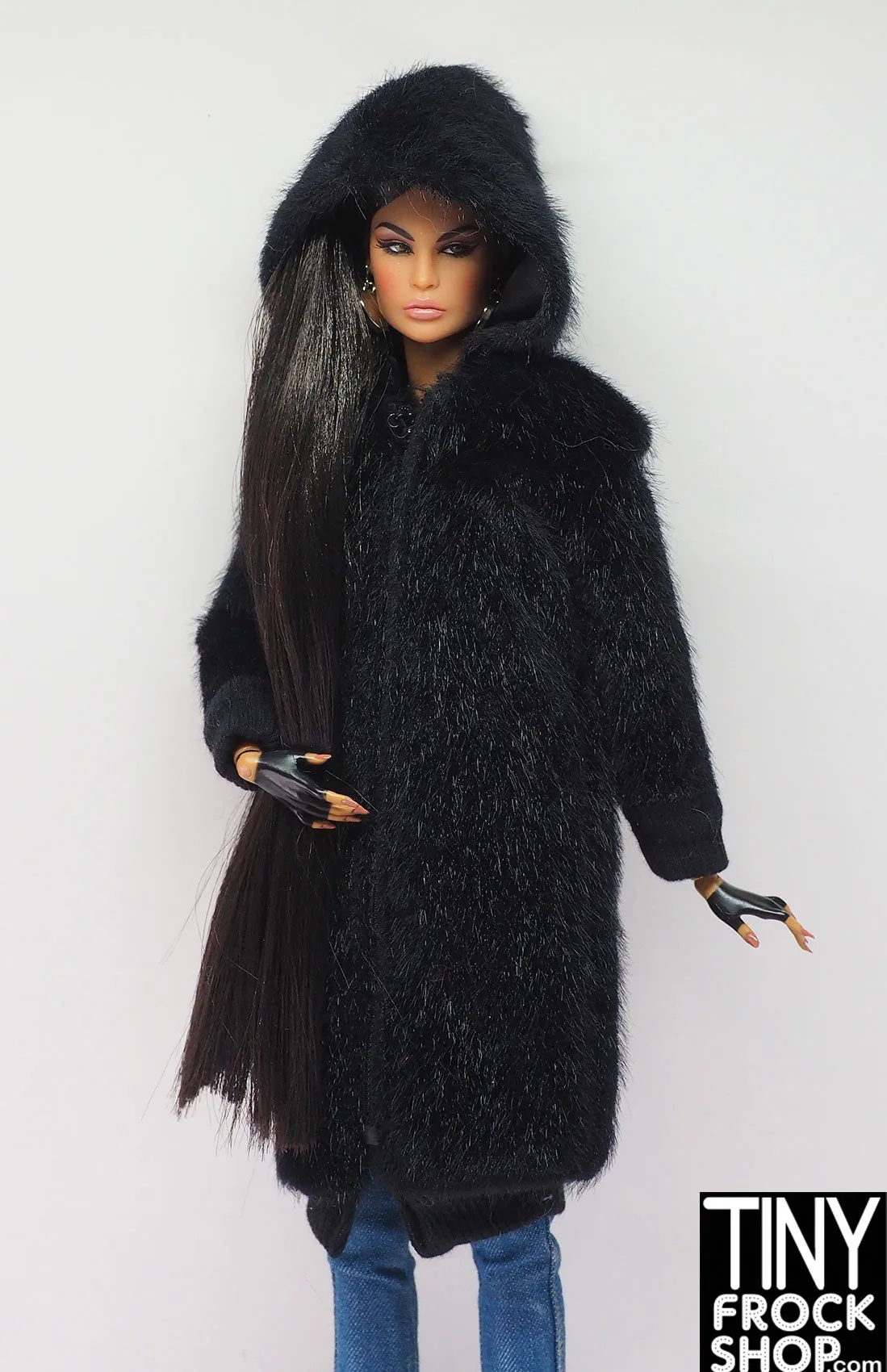 Integrity Style Savior Liu Liu Black Long Faux Fur Hooded Coat