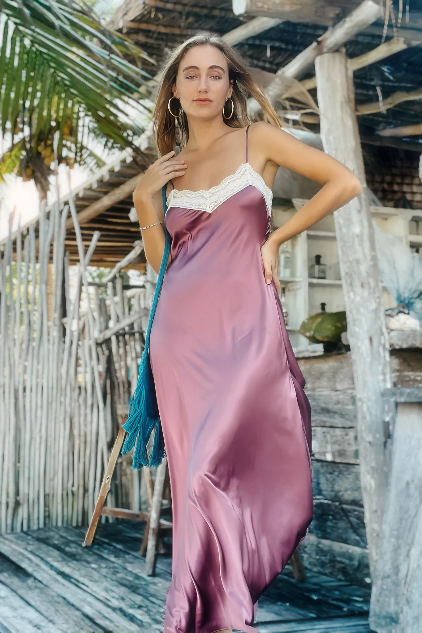 Jacquelyn Silk Slip Dress in Mauve by Miguelina