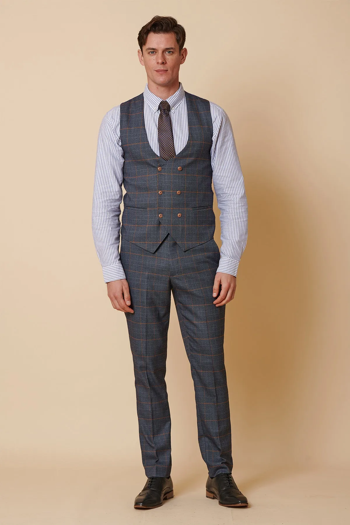 JENSON - Sky Blue Check Suit with Double Breasted Waistcoat