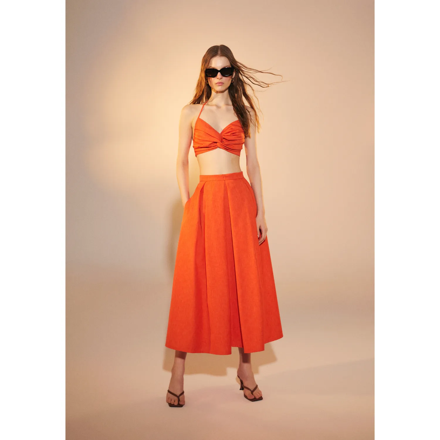 June Midi Skirt in Spicy Orange