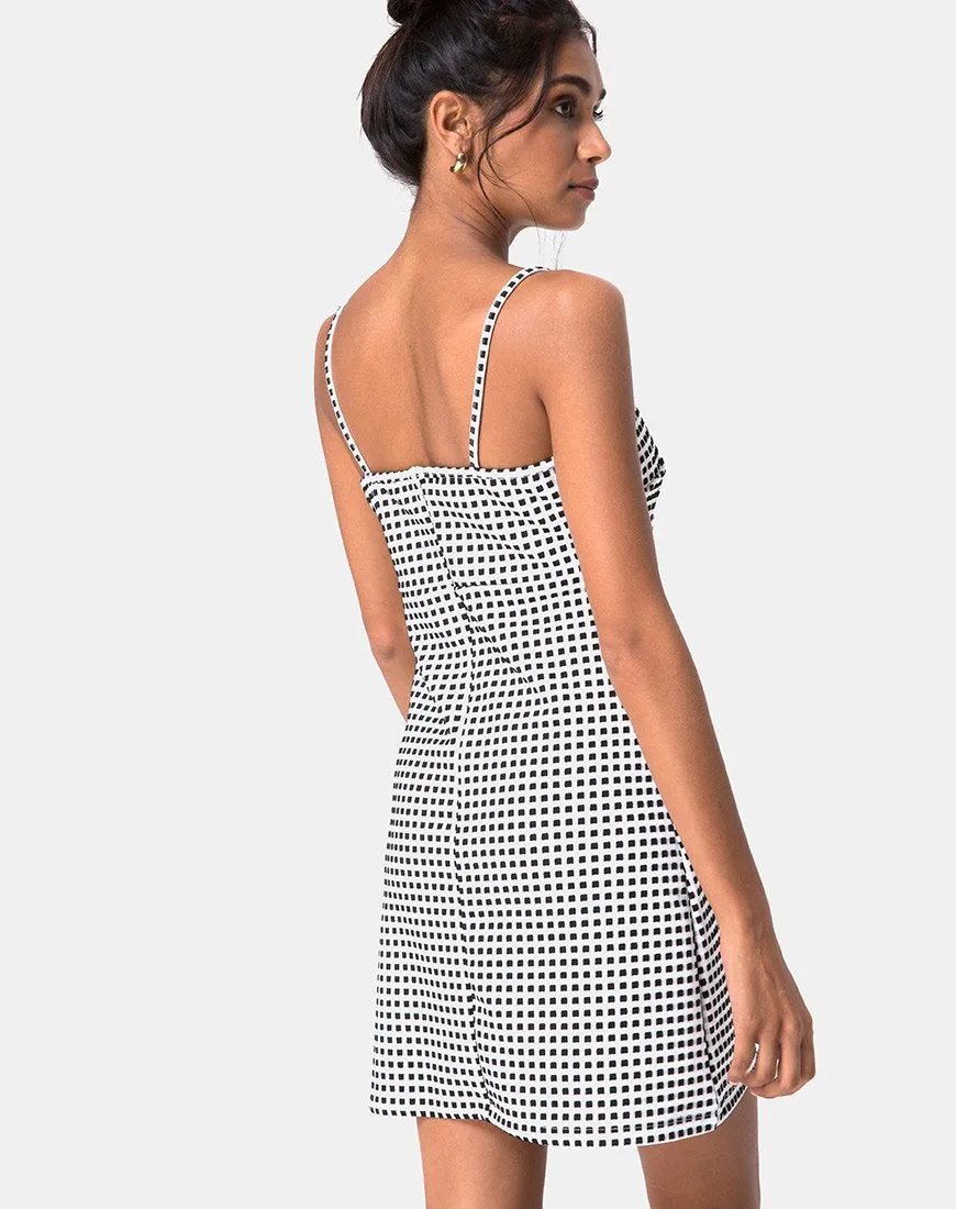 Junice Dress in Gingham Ivory Black