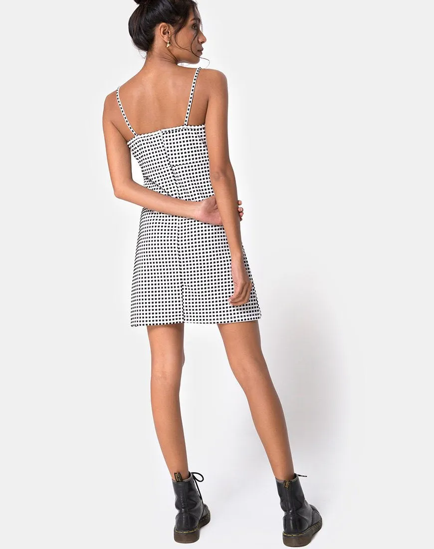 Junice Dress in Gingham Ivory Black