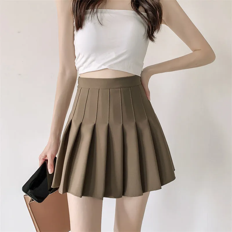 Khaki pleated skirt  KF83073