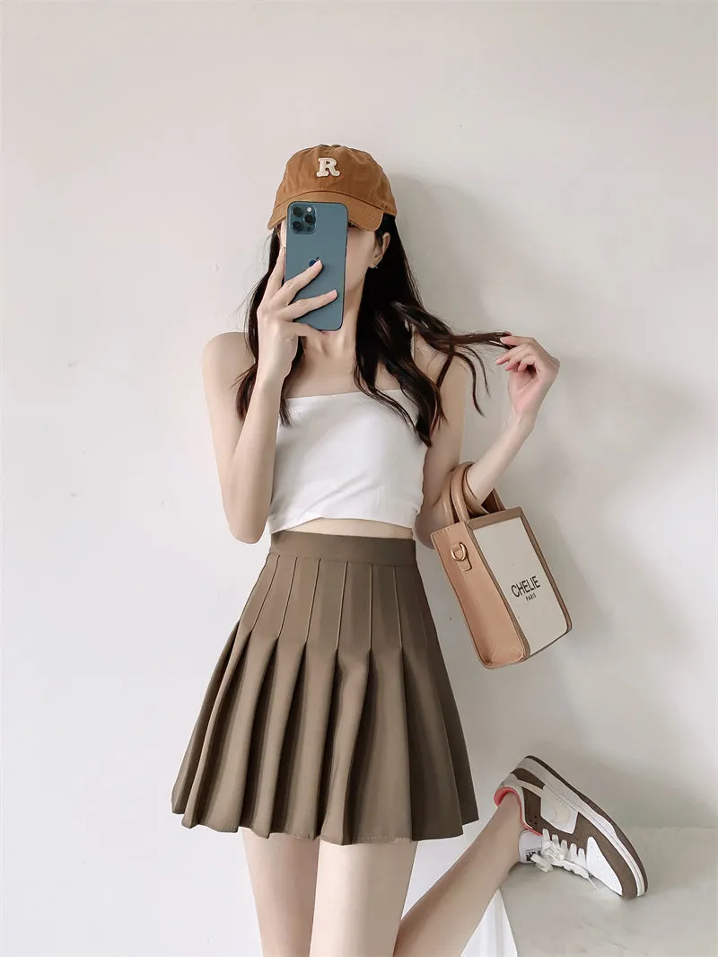 Khaki pleated skirt  KF83073