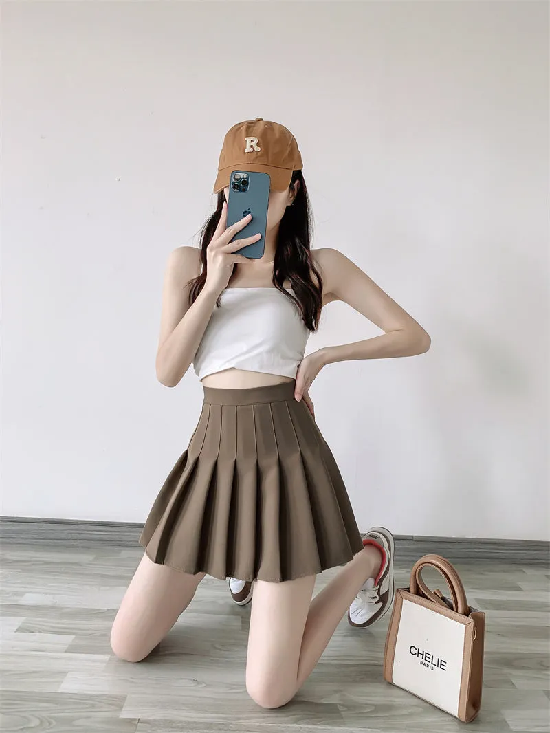 Khaki pleated skirt  KF83073