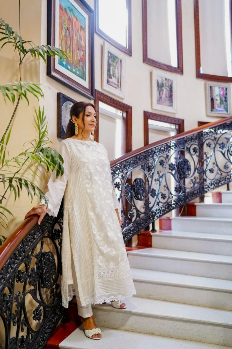 Khayal by Shaista Hasan - Embroidered lace delight - Off-White - 2 Piece