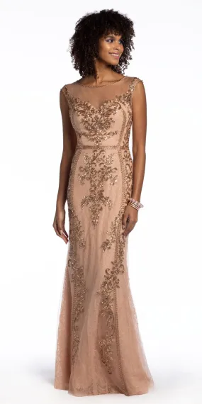 Lace Cap Sleeve Beaded Sheath Dress