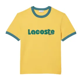 Lacoste Printed Contrast Accent T-Shirt (Cornsilk/Hydro) - TH7531