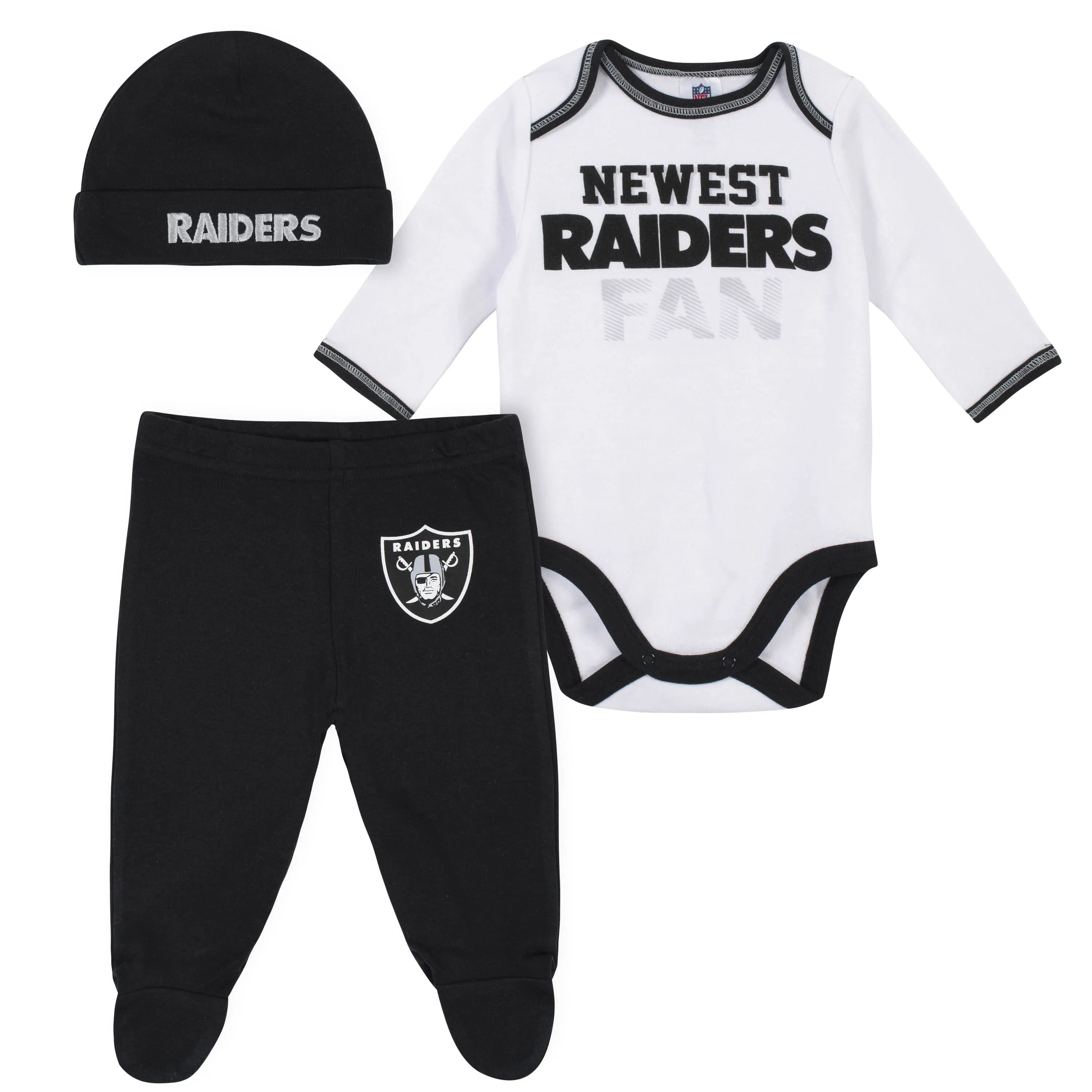 Las Vegas Raiders Baby Boys 3-Piece Bodysuit, Pant and Cap Set