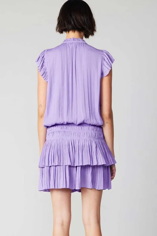 Lavender Mini Dress With Pleated Skirt