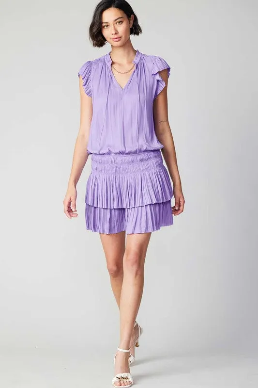 Lavender Mini Dress With Pleated Skirt