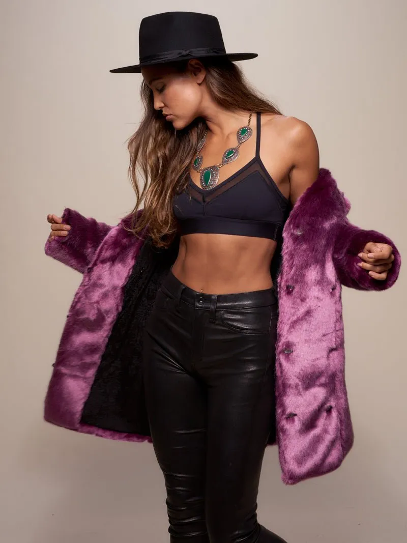 Lavender Wolf V-Neck Luxe Faux Fur Coat | Women's