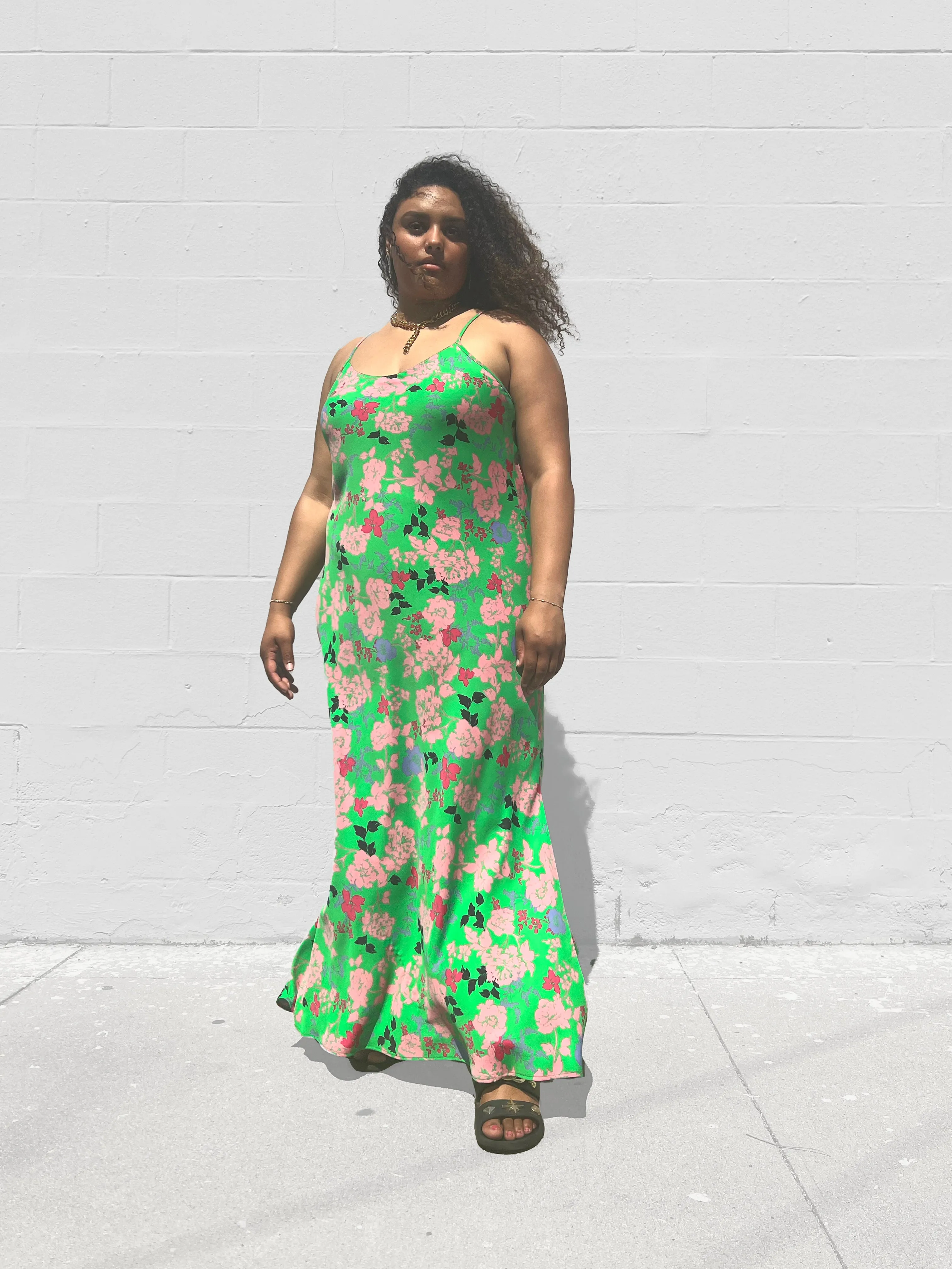 Leah Maxi Slip Dress- Green Garden Print