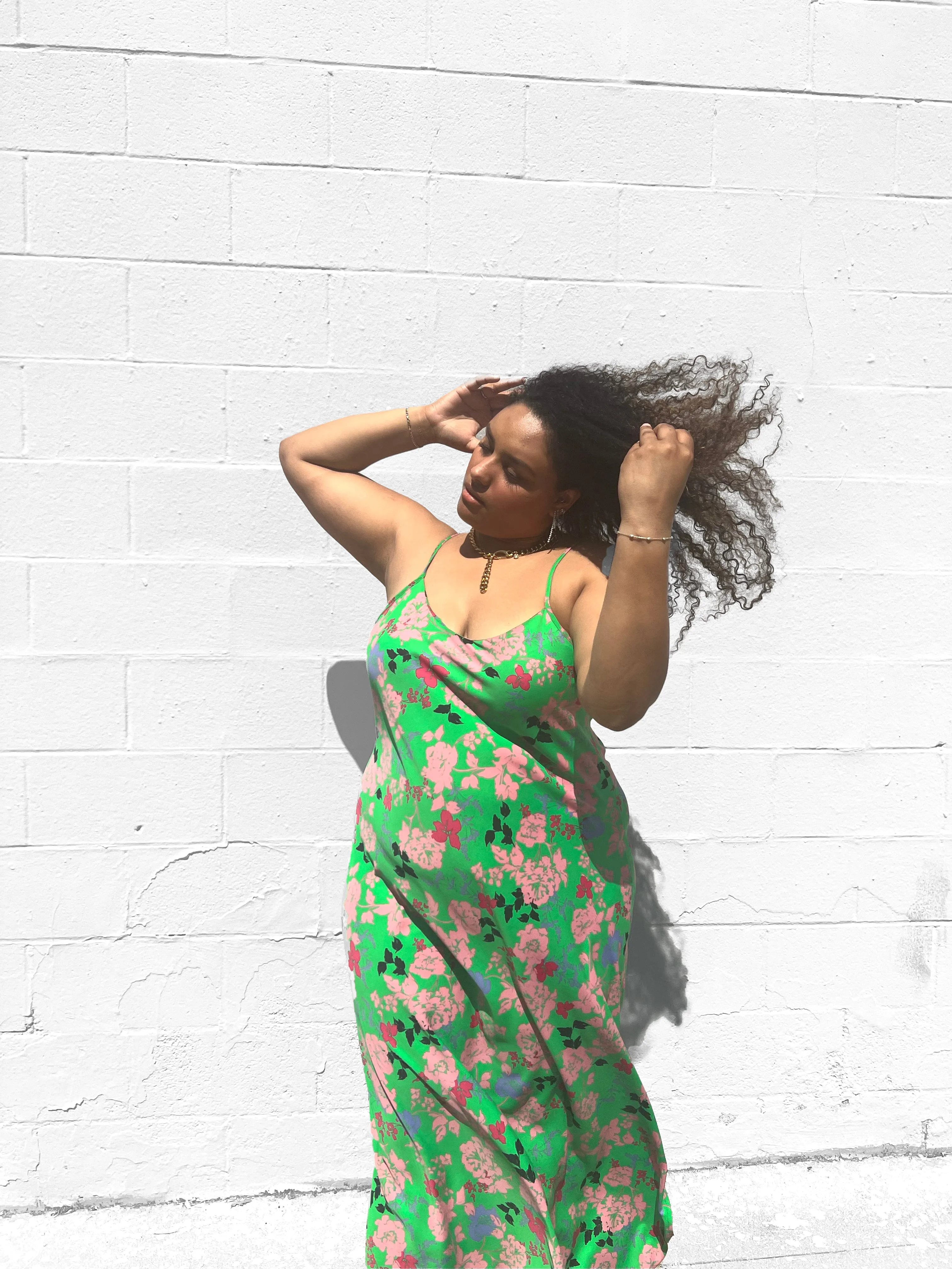 Leah Maxi Slip Dress- Green Garden Print