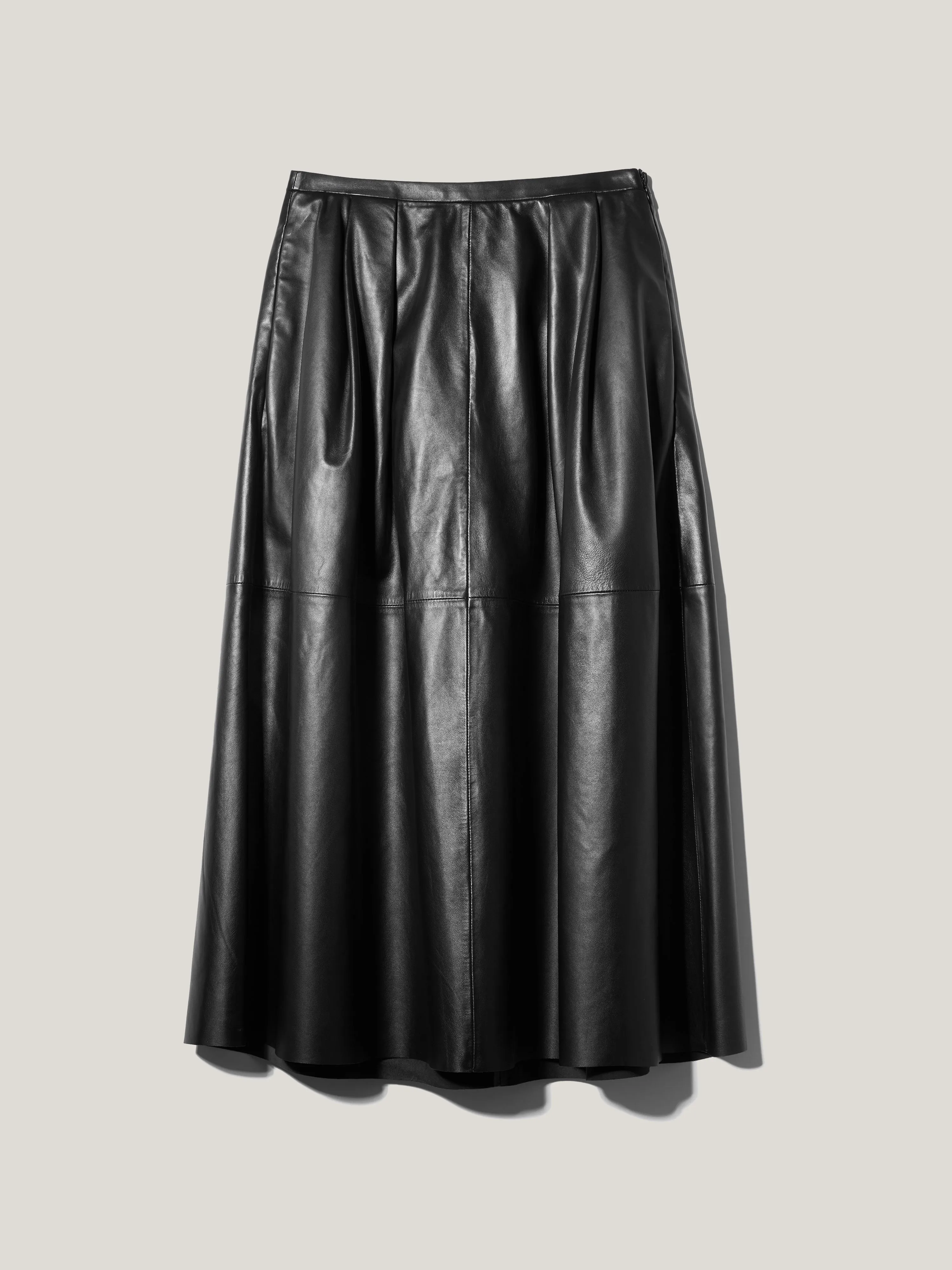 Leather Pleat Midi Skirt | Black