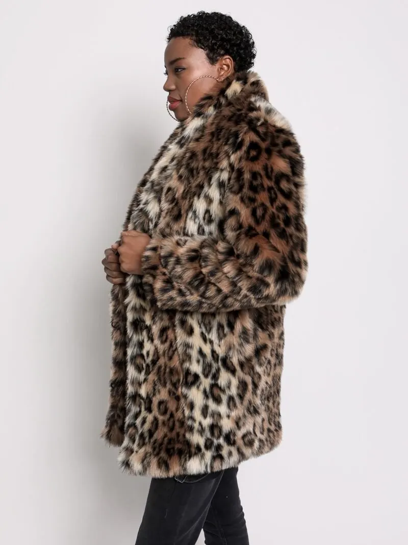 Leopard Collared Faux Fur Coat | Women's