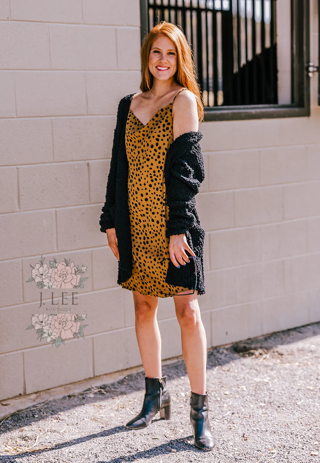 LEOPARD COWL NECK SLIP DRESS