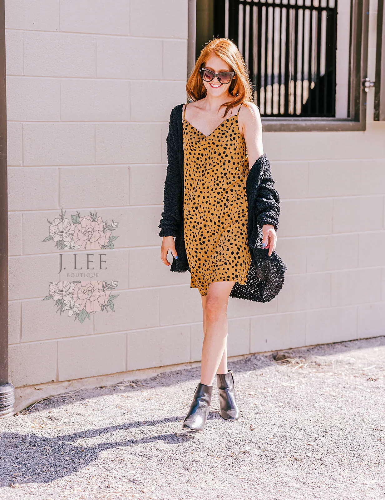 LEOPARD COWL NECK SLIP DRESS