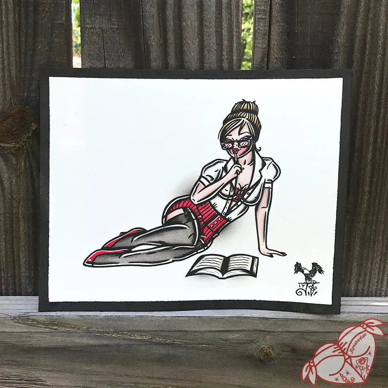 Librarian Pinup Original Painting