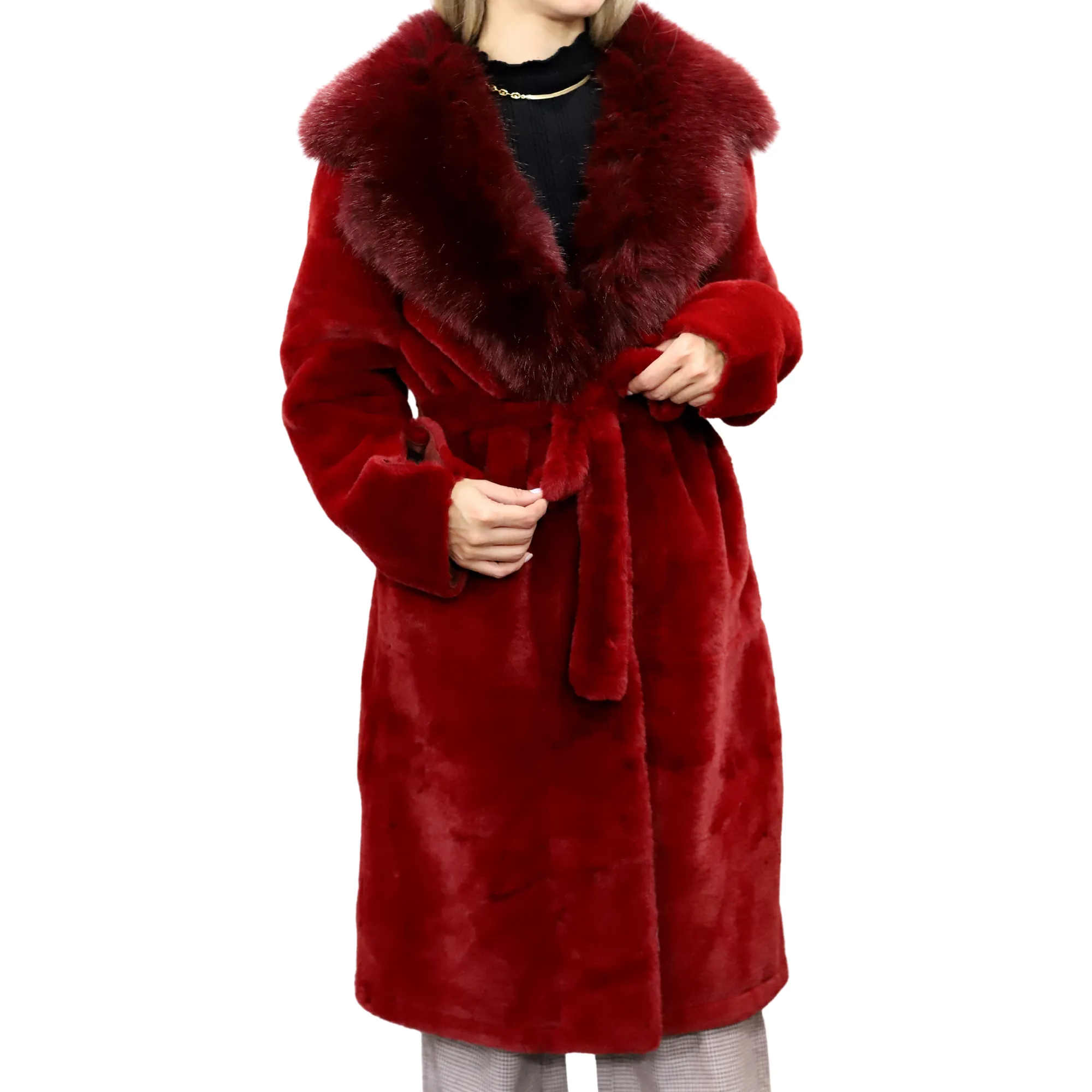 Long Faux Fur Waist Coat - Red