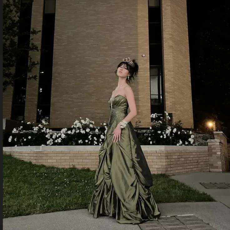 Long Green Satin Sleeveless Party Dress Formal Gown     fg5957