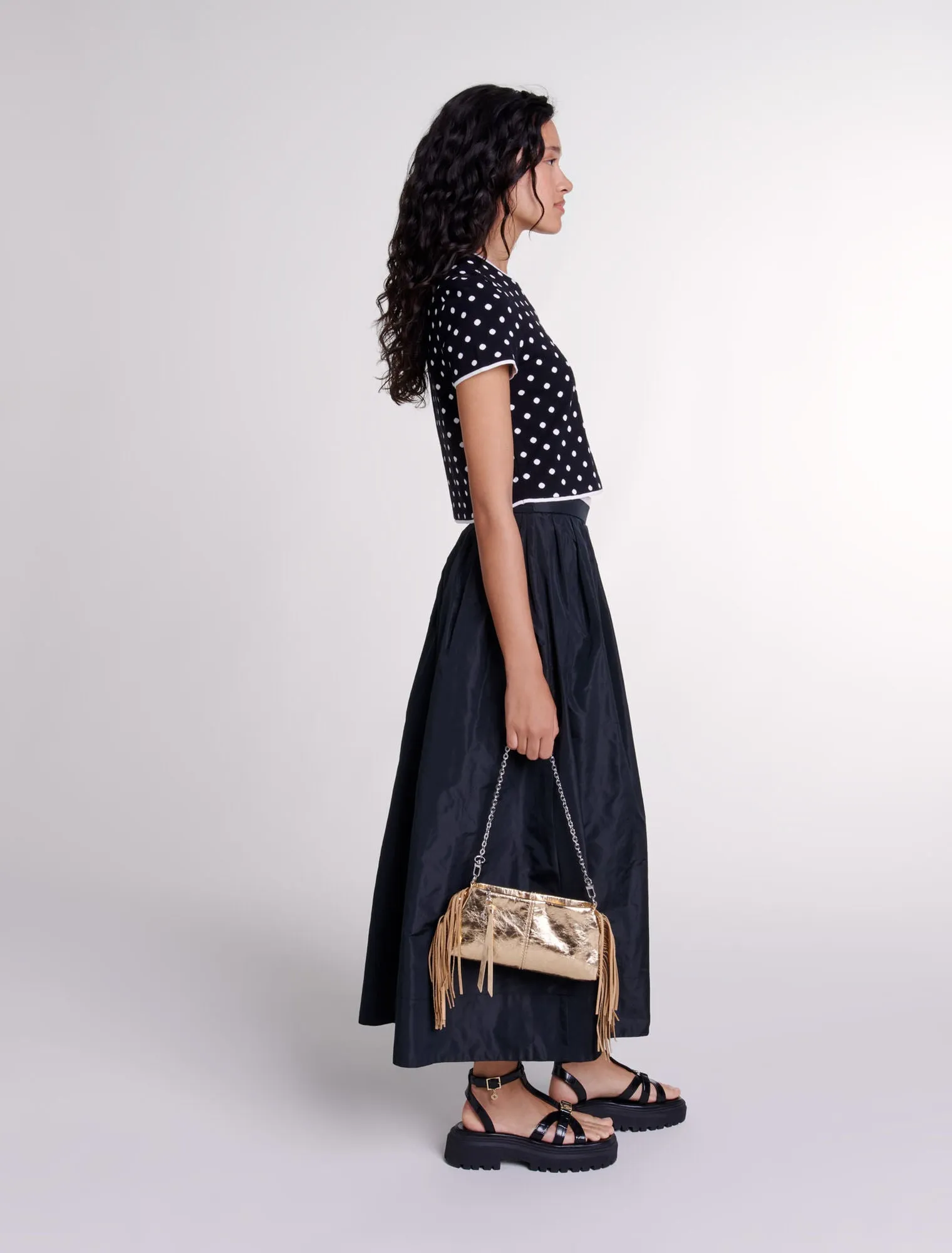 Long skirt with contrast waistband