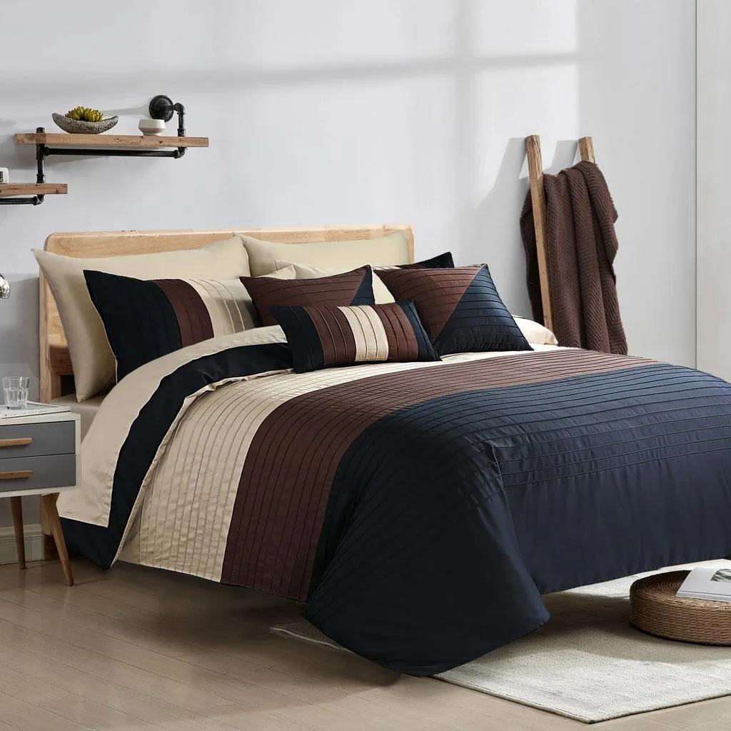 Luxury pleated Duvet Set (Blue with brown)