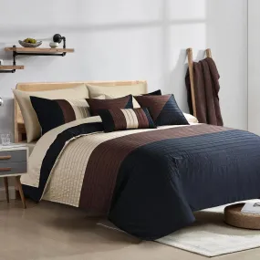 Luxury pleated Duvet Set (Blue with brown)