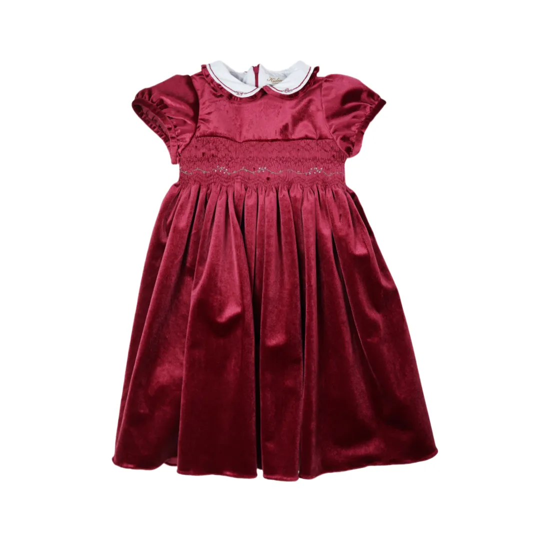 Luxury Velvet Christmas Hand-Embroidered Dress for Girls