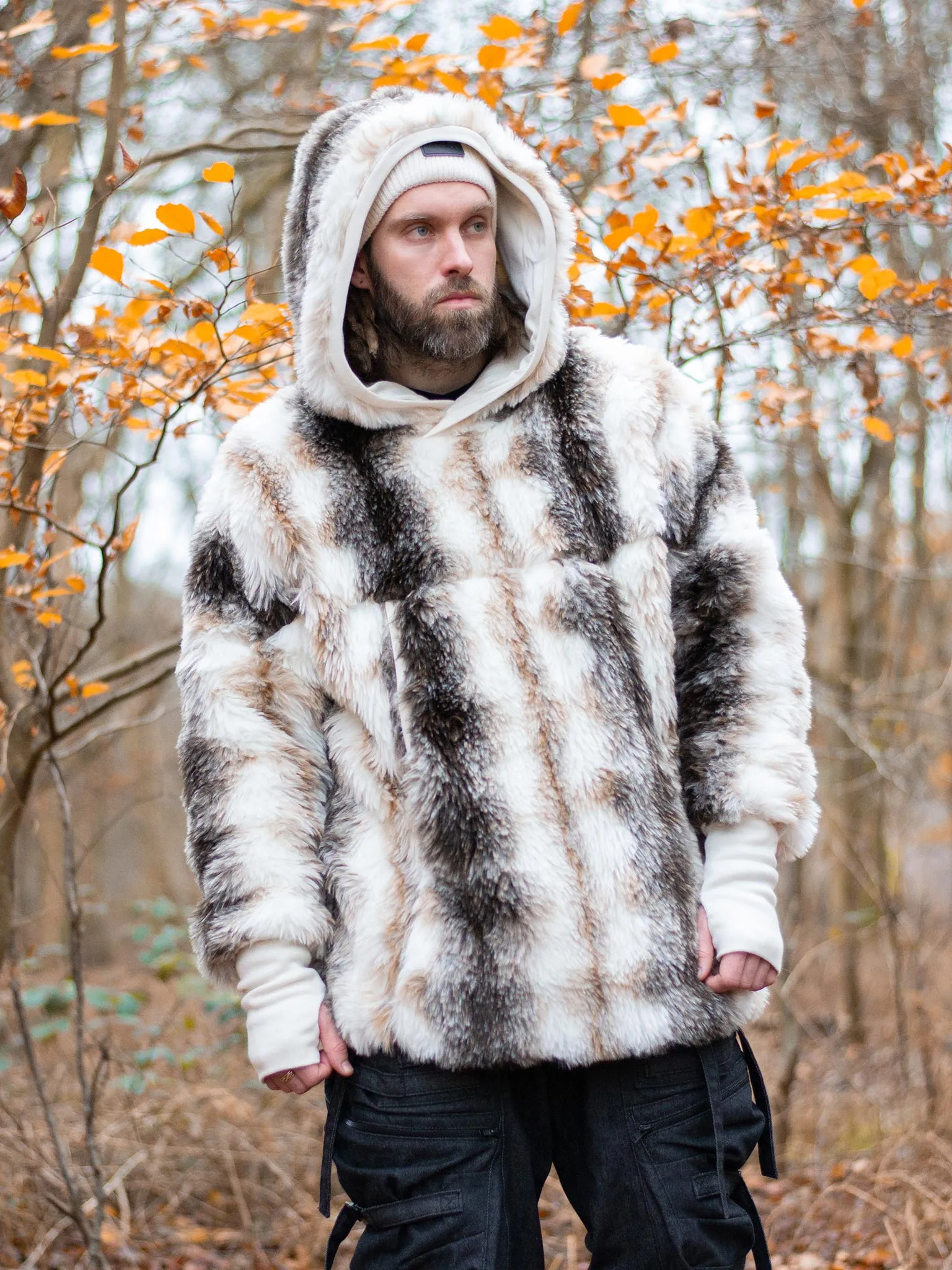 Lycerian Men's Oversized Faux Fur Hoodie with Thumbholes  (Limited Ed - 5 Units)