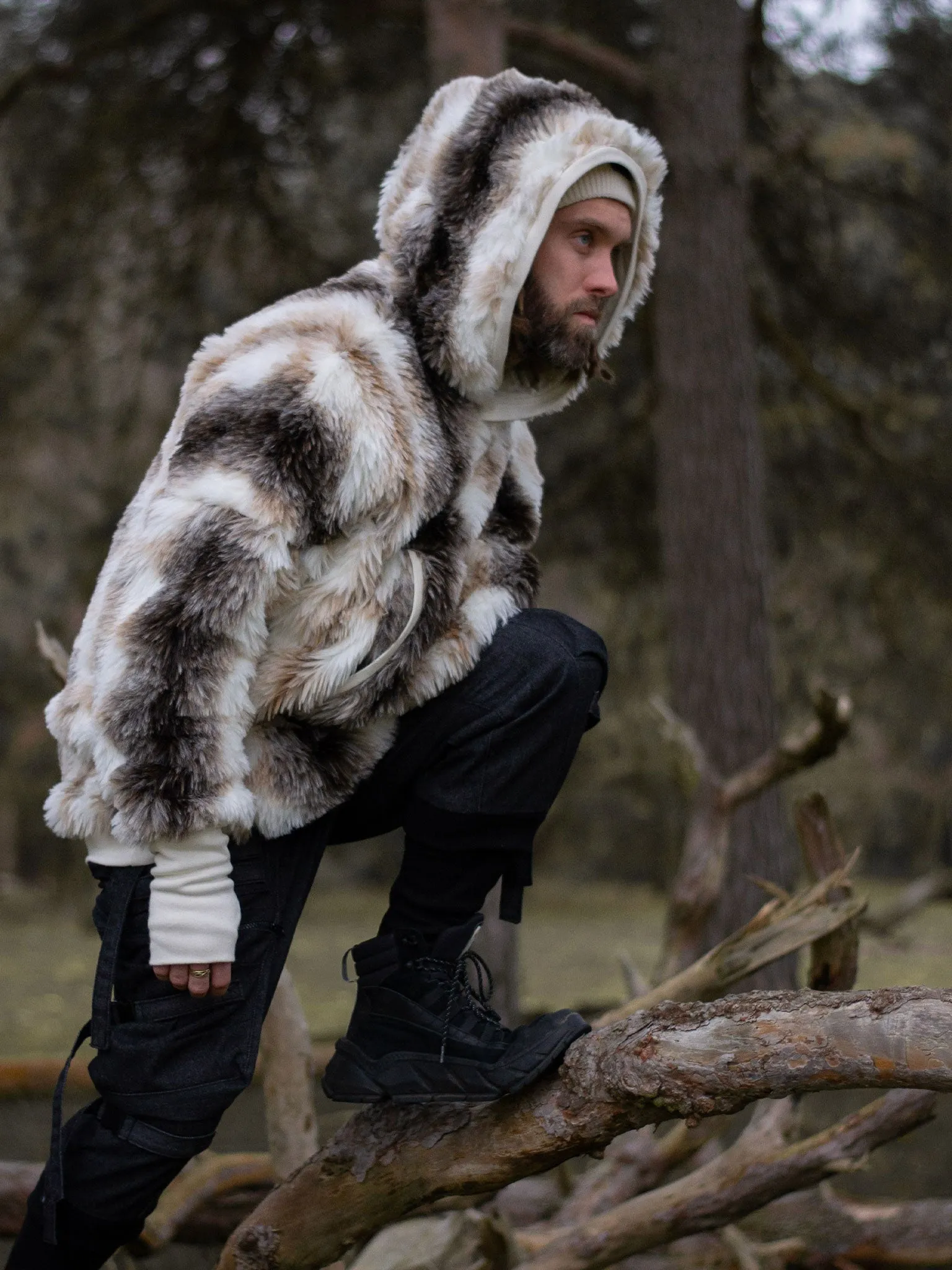 Lycerian Men's Oversized Faux Fur Hoodie with Thumbholes  (Limited Ed - 5 Units)