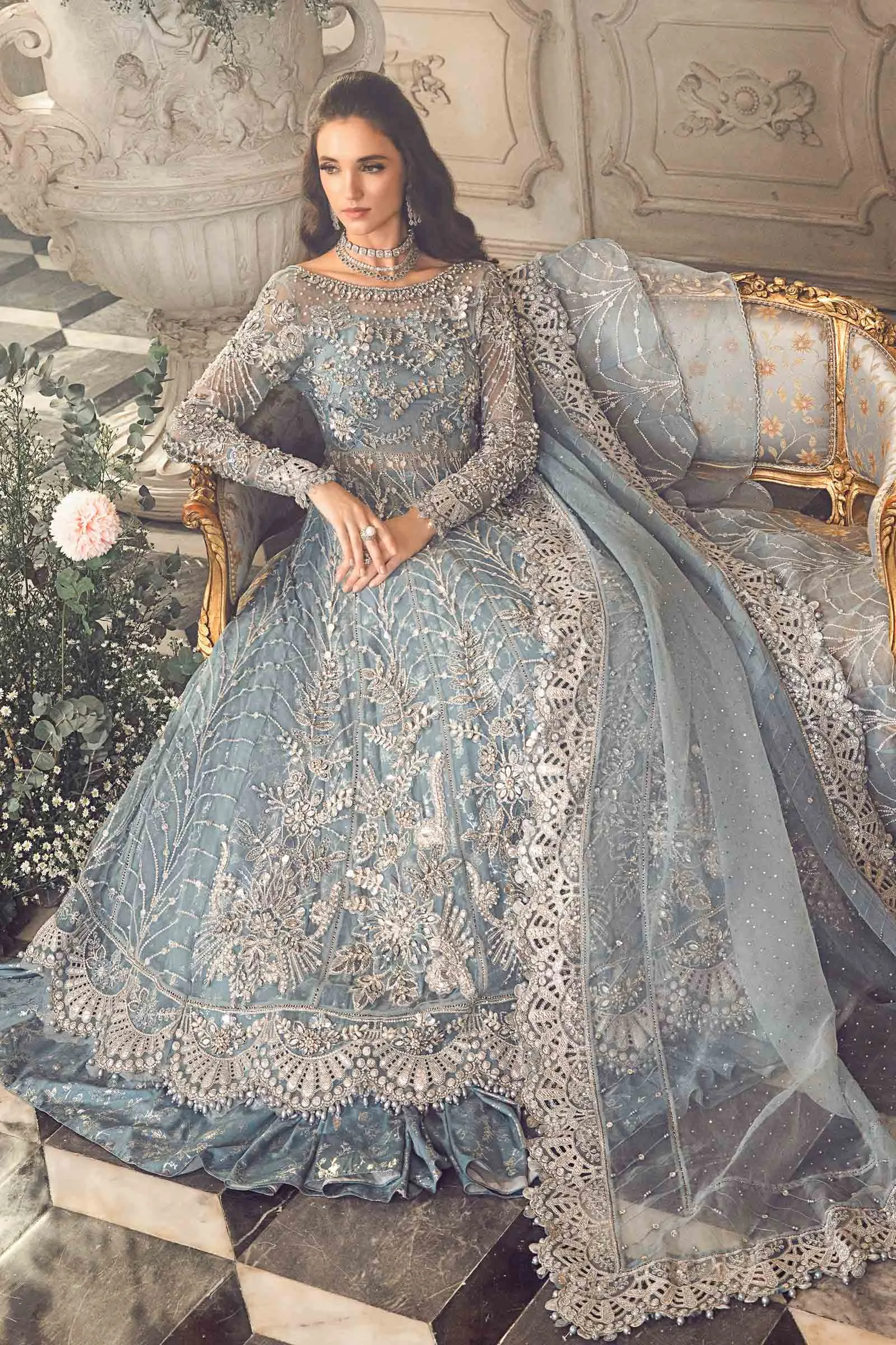 MARIA.B MBroidered Luxury Wedding Formals – Ice Blue BD-2702