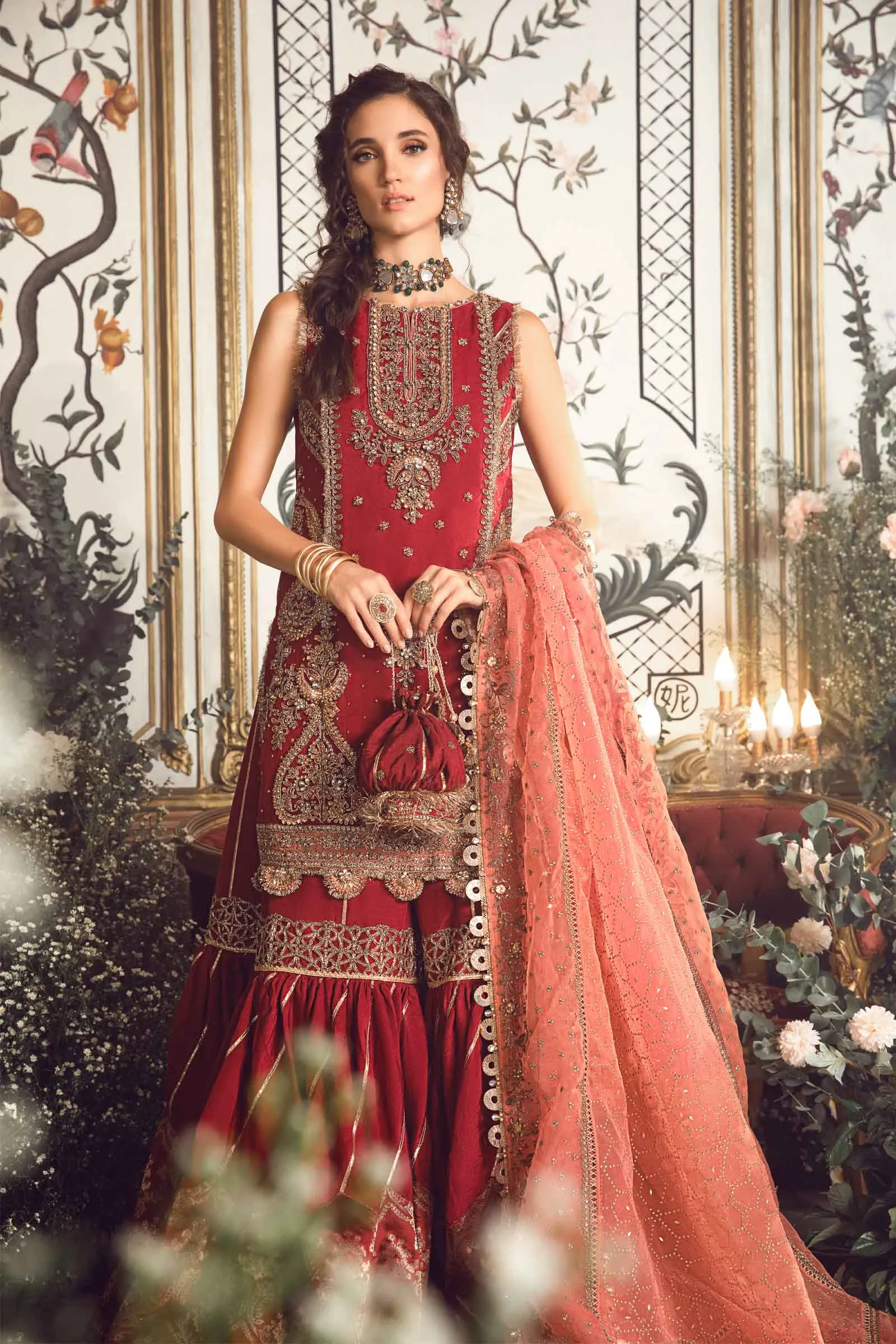 MARIA.B MBroidered Luxury Wedding Formals – Maroon BD-2708