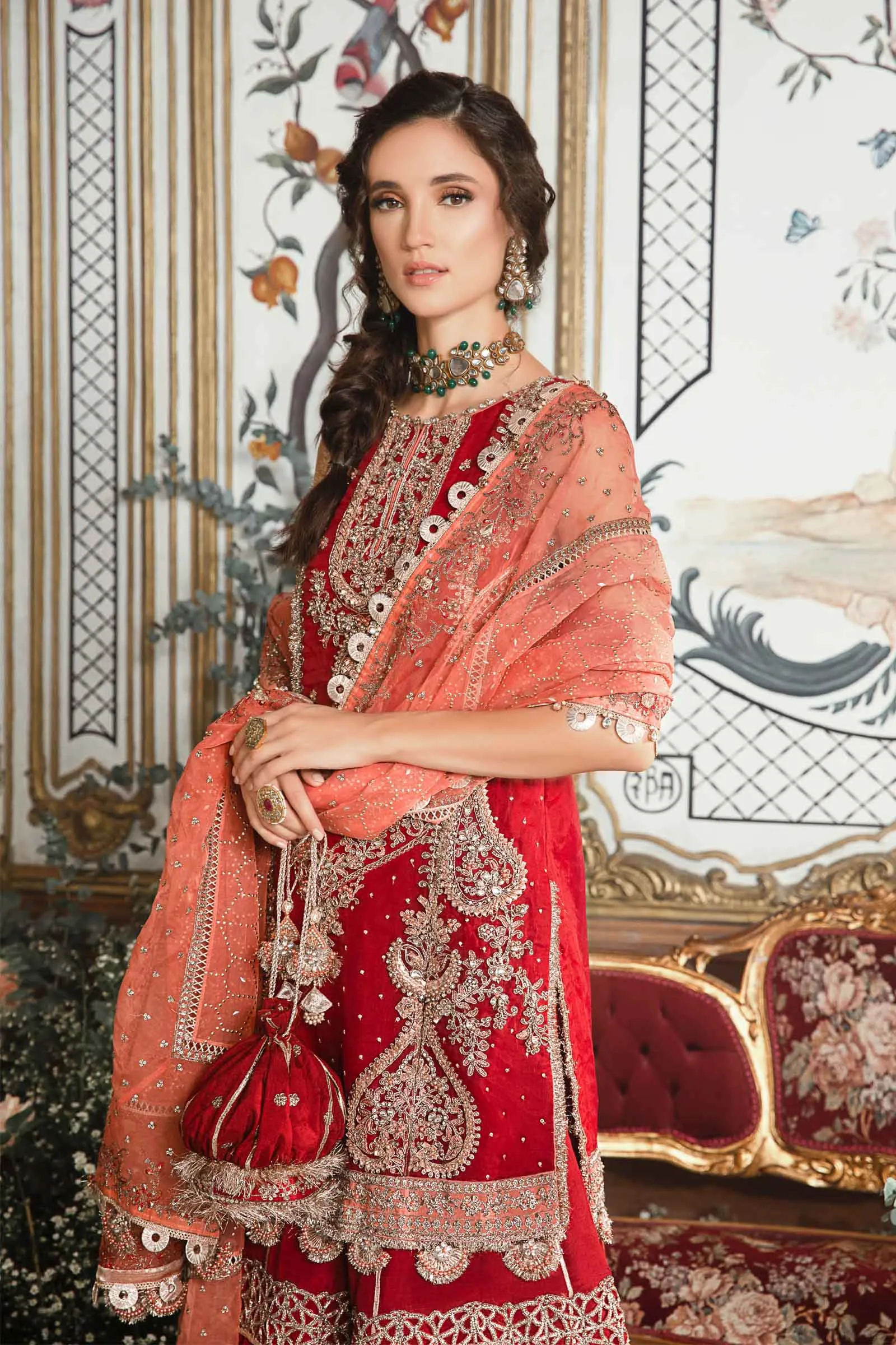 MARIA.B MBroidered Luxury Wedding Formals – Maroon BD-2708