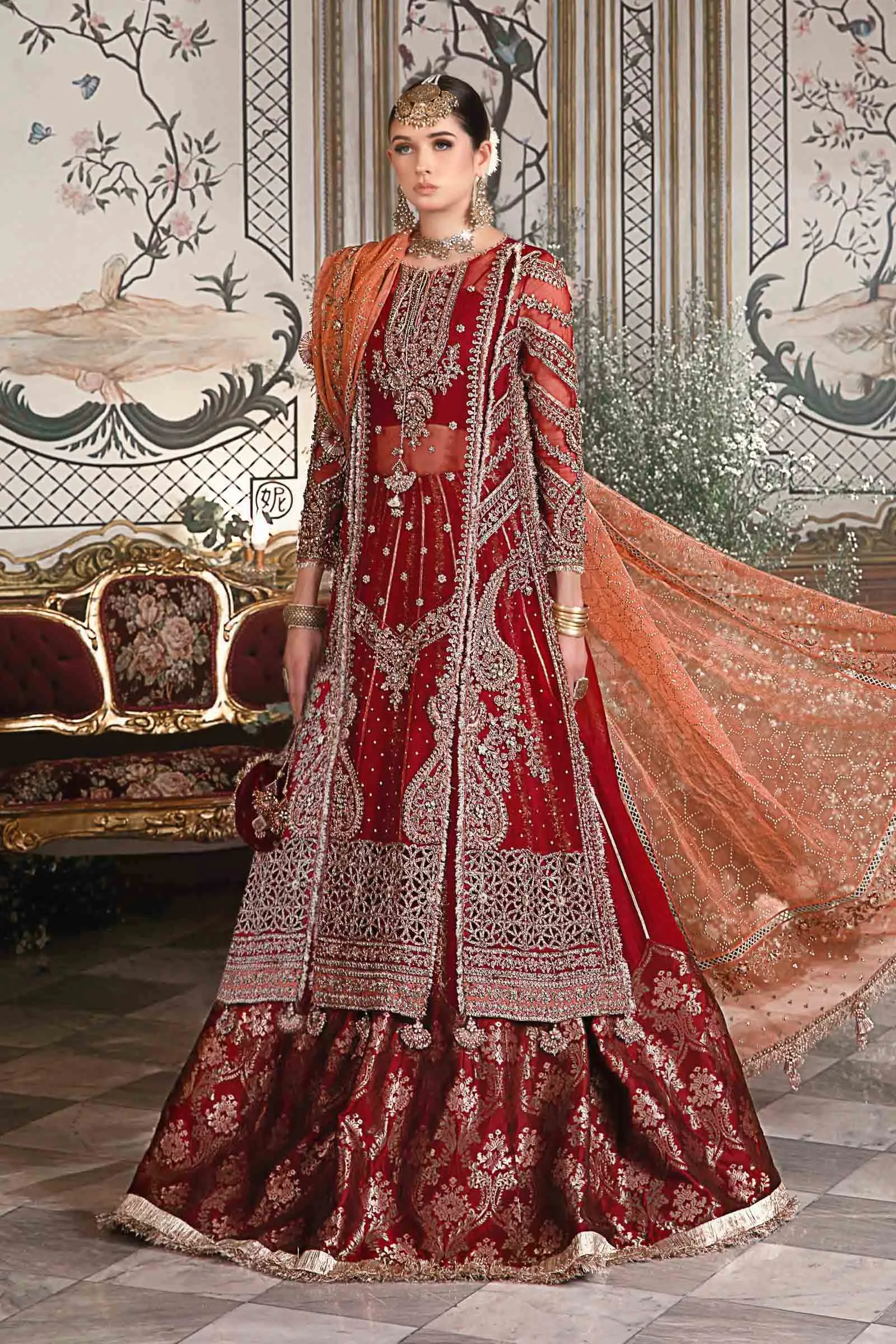 MARIA.B MBroidered Luxury Wedding Formals – Maroon BD-2708