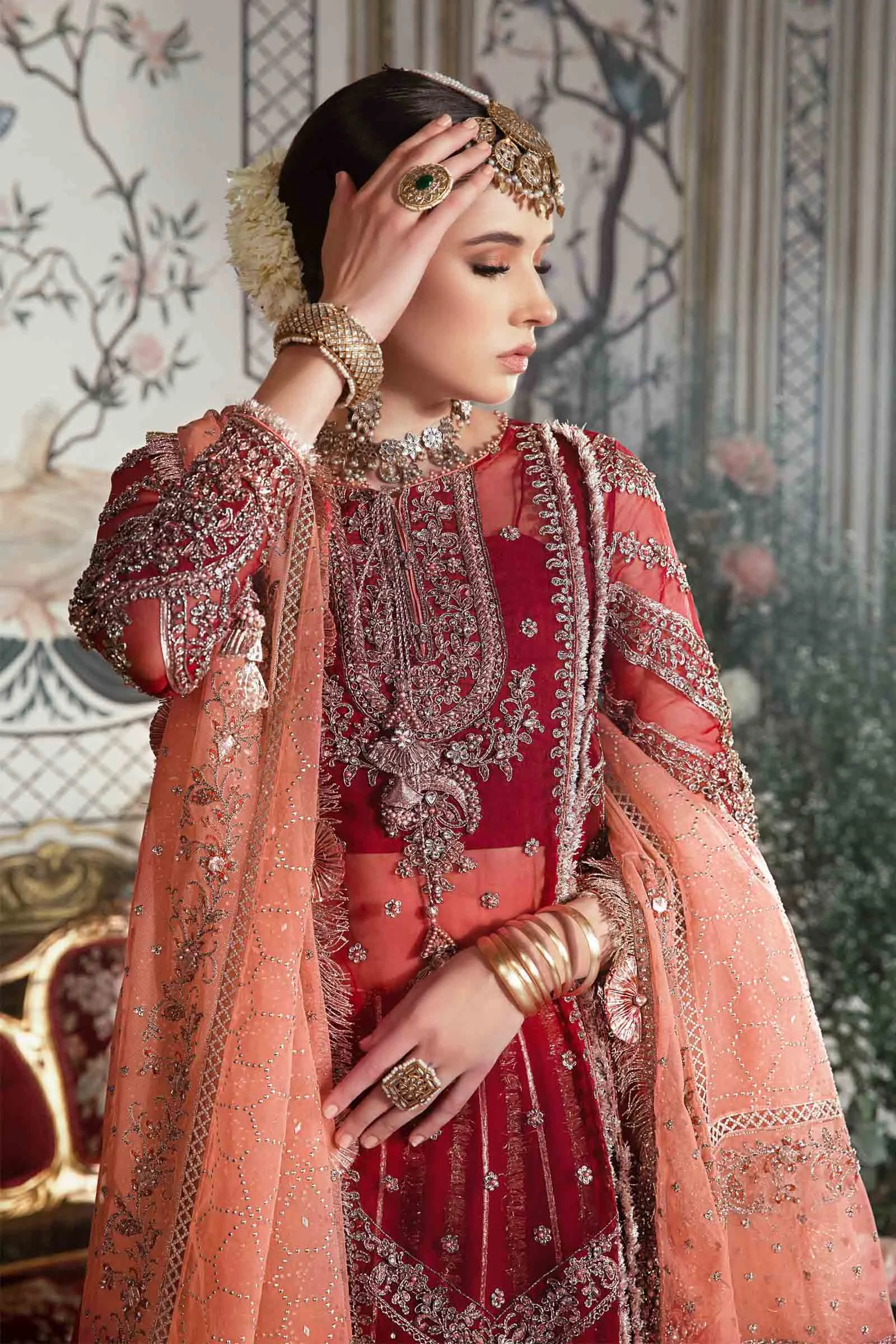 MARIA.B MBroidered Luxury Wedding Formals – Maroon BD-2708